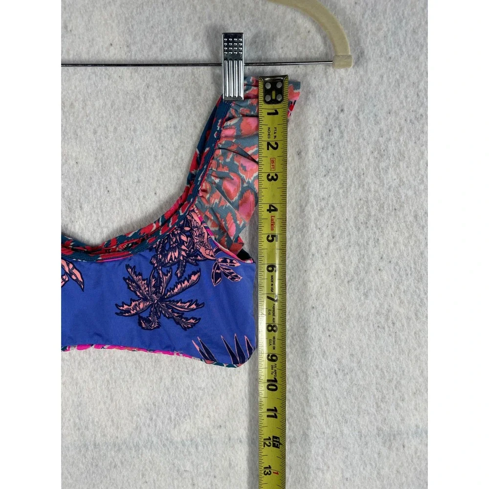 Maaji Kids Reversible Ruffle Bikini Top Floral Abstract Blue Pink Swim Size 12
